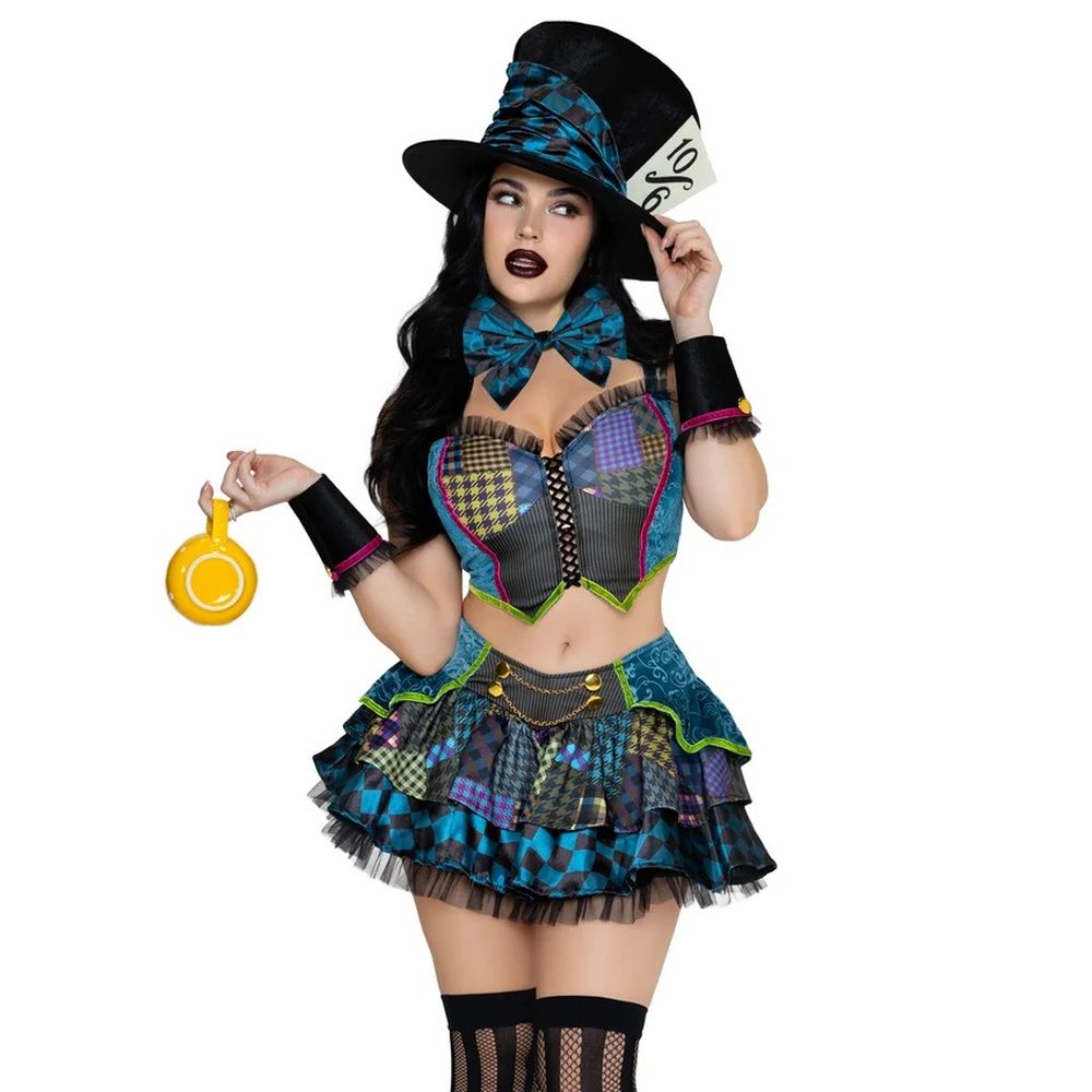 Leg Avenue - Darling Mad Hatter Top and Skirt Costume - Multicolours/Blue